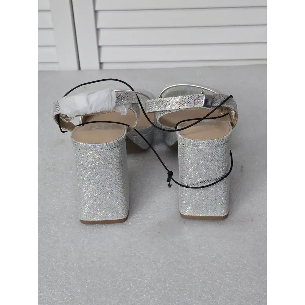 Womens Pop Casen Silver Multi Platform Sandals High Heels Size 8M Retro NEW